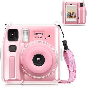 Fintie Protective Clear Case for Fujifilm Instax Mini SE Instant Camera - Crystal Hard Shell Cover with Upgraded Film Pocket for Storing Photos & Removable Rainbow Shoulder Strap, Clear