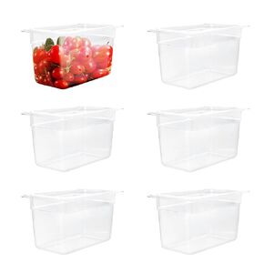 binsakao Plastic Food Pan, 1/9 Size 4 Inch Deep Commercial Food Pan, 6 Pack Polycarbonate Plastic Clear Storage Containers, Durable Hotel Pans for Fruits Vegetables Beans Corns Freezer-Safe