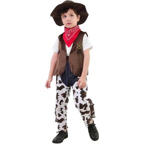FANCYINN Toddler Baby Boys Western Cowboy Romper Sets Halloween Cosplay Dress Up Play Outfits with Scarf and Hat 3 Months-6T