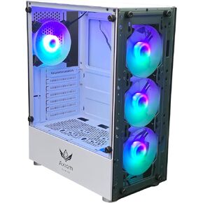 Nova Series C013 ATX Mid-Tower PC Gaming Case | Built-in RGB Lighting | Tempered Glass Front & Side Panels | 4 x 120mm RGB Fans Included | Fan Controller with Remote | (White)