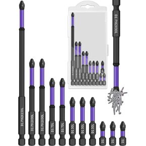 Tomorotec 11PCS Magnetic Phillips Screwdriver Drill Bit Set - Anti-Slip, Shock-Absorbent, Compatible with Impact & Electric Screwdrivers (Purple)