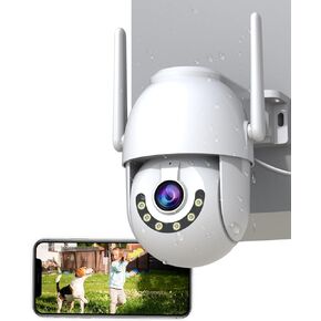 JOOAN 2K WiFi Outdoor Security Camera 360° PTZ Cameras Home Security Plug-in Surveillance IP Camera Yard Garage IP66 Waterproof 2 Way Audio Motion Detection Color Night SD Cloud Storage Only 2.4G