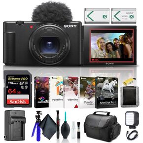 Sony ZV-1 II Vlog Camera for Content Creators and Vloggers Black ZV-1M2/B, 64GB Card, Corel Photo Software, NP-BX1 Battery, Card Reader, LED Light, Soft Bag, Charger, Flex Tripod, and More