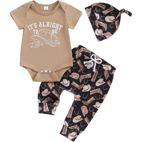Kayotuas Western Baby Boy Clothes Newborn Cowboy Outfit Letter Romper Cowboy Boot Pants Hat 3 Piece Coming Home Clothing Set