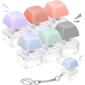 Amaxiu 6 Pcs Pastel Keyboard Keychain, Blue Switches Keycap Key Chain Colorful Fidget Keyboard Clicker Mechanical Switch Stress Relief Keychain for Men Women(NO Light)