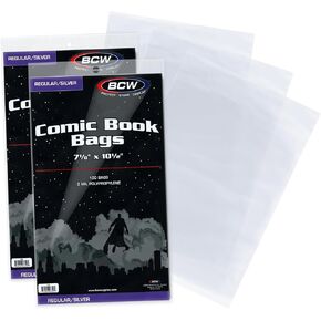 BCW Silver Age Comic Bags - 200 ct | Archival Quality, Acid-Free Protection for Silver Age Comic Books | 7 1/8 x 10 1/2 inches Comic Collection Storage Comic Books Bags