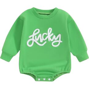 Infant Irish Outfits Baby Girl Cute Shamrock Long Sleeve Romper with Bow Headband St Patricks Day Newborn Clothes