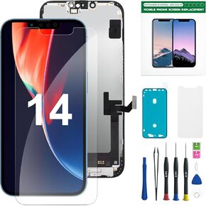 QTlier for iPhone 14 Screen Replacement 6.1 inch, LCD Display 3D Touch Screen Digitizer Assembly for A2649, A2881, A2884, A2883, A2882 with Repair Tools+Adhesive Strips