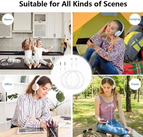 سلك Aux لهاتف iPhone 16 15، 2 حزمة USB C إلى 3.5 مم كابل مقبس صوت Aux، من النوع C إلى 3.5 مم سماعة رأس جاك سلك ستيريو للسيارة متوافق مع iPhone 16/16 Plus/16 Pro/16 Pro Max/15/15 Plus/15 برو/15 برو ماكس in Kuwait