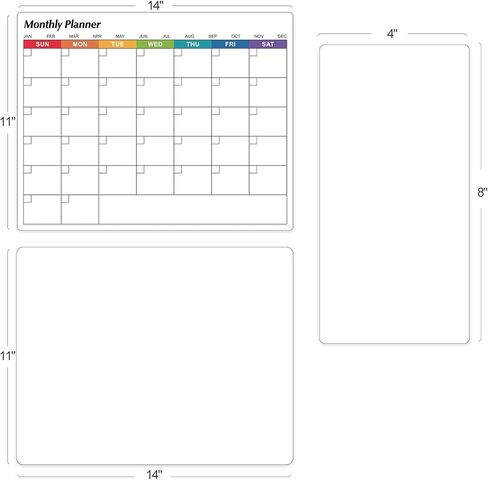 3 عبوات من السبورة البيضاء المغناطيسية للمسح الجاف للثلاجة - مخطط شهري وأسبوعي وسبورة بيضاء صغيرة فارغة - لوحات جدول تخطيط الأسرة المغناطيسية للثلاجة والباب - مع 4 علامات وممحاة واحدة in Kuwait