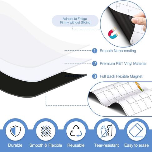 3 عبوات من السبورة البيضاء المغناطيسية للمسح الجاف للثلاجة - مخطط شهري وأسبوعي وسبورة بيضاء صغيرة فارغة - لوحات جدول تخطيط الأسرة المغناطيسية للثلاجة والباب - مع 4 علامات وممحاة واحدة in Kuwait