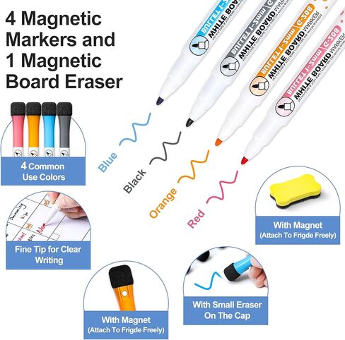 3 عبوات من السبورة البيضاء المغناطيسية للمسح الجاف للثلاجة - مخطط شهري وأسبوعي وسبورة بيضاء صغيرة فارغة - لوحات جدول تخطيط الأسرة المغناطيسية للثلاجة والباب - مع 4 علامات وممحاة واحدة in Kuwait