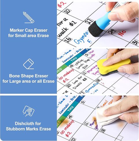 3 عبوات من السبورة البيضاء المغناطيسية للمسح الجاف للثلاجة - مخطط شهري وأسبوعي وسبورة بيضاء صغيرة فارغة - لوحات جدول تخطيط الأسرة المغناطيسية للثلاجة والباب - مع 4 علامات وممحاة واحدة in Kuwait