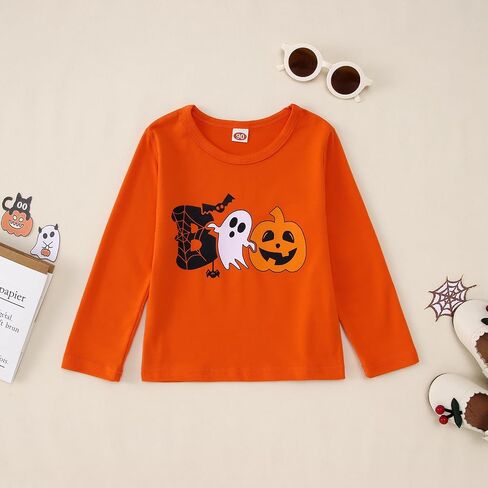Toddler baby Girl Halloween Outfit Cute Boo Ghost Pumpkin Long Sleeve Shirt Stripe Bell Bottom Pants Fall Clothes Set in Saudi Arabia