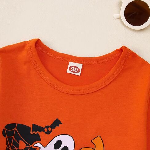 Toddler baby Girl Halloween Outfit Cute Boo Ghost Pumpkin Long Sleeve Shirt Stripe Bell Bottom Pants Fall Clothes Set in Saudi Arabia
