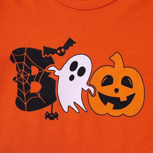 Toddler baby Girl Halloween Outfit Cute Boo Ghost Pumpkin Long Sleeve Shirt Stripe Bell Bottom Pants Fall Clothes Set in Saudi Arabia