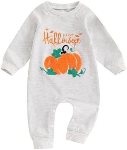 FIOMVA Baby Boy Girl Halloween Outfit Newborn Boo Pumpkin Romper Infant Long Sleeve Jumpsuit Western Fall Winter Clothes in Saudi Arabia