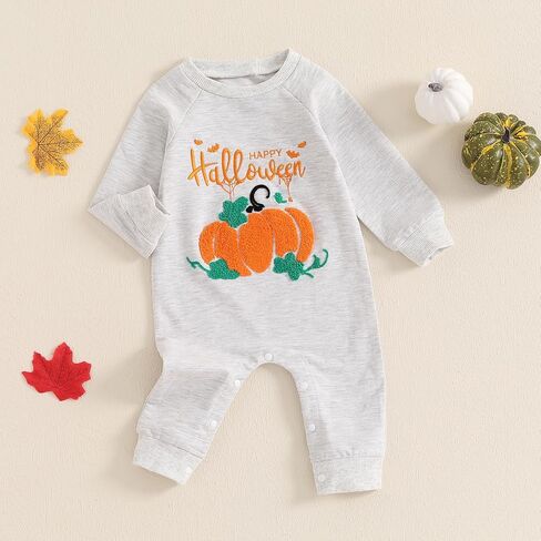 FIOMVA Baby Boy Girl Halloween Outfit Newborn Boo Pumpkin Romper Infant Long Sleeve Jumpsuit Western Fall Winter Clothes in Saudi Arabia