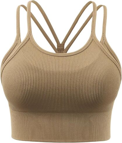 Womens Longline Sports Bra Strappy Padded Workout Top Double Layered Crop Tank Tops in Saudi Arabia