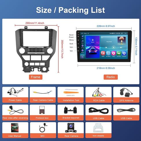 Android Car Stereo for Ford Mustang 2015-2020,Wireless Carplay Android Auto Car Radio,2G+64G 9’’ Touch Screen Head Unit with GPS Navigation WiFi Bluetooth Mirror Link FM RDS AHD Backup Camera Mic in Saudi Arabia