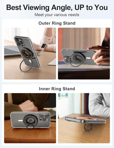 EWA MagOne Ultra (Ring Edition) Phone Grip Stand with Replaceable Metal Finger Ring, Removable Magnetic Ring Holder Kickstand Loop, Double-Sided Magnetic Accessories for Phone-Black in Saudi Arabia