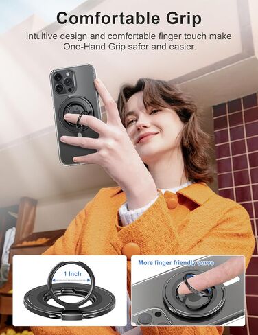EWA MagOne Ultra (Ring Edition) Phone Grip Stand with Replaceable Metal Finger Ring, Removable Magnetic Ring Holder Kickstand Loop, Double-Sided Magnetic Accessories for Phone-Black in Saudi Arabia