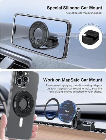 EWA MagOne Ultra (Ring Edition) Phone Grip Stand with Replaceable Metal Finger Ring, Removable Magnetic Ring Holder Kickstand Loop, Double-Sided Magnetic Accessories for Phone-Black in Saudi Arabia