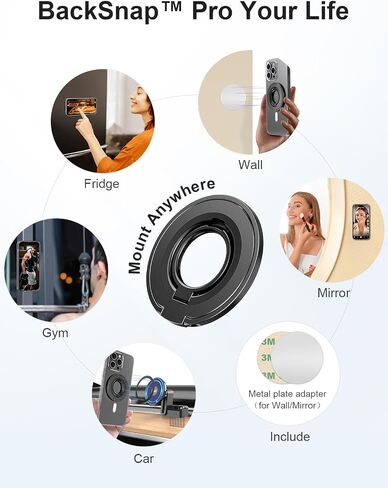 EWA MagOne Ultra (Ring Edition) Phone Grip Stand with Replaceable Metal Finger Ring, Removable Magnetic Ring Holder Kickstand Loop, Double-Sided Magnetic Accessories for Phone-Black in Saudi Arabia