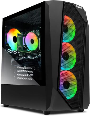 كمبيوتر الألعاب AQ30 Tower Desktop - معالج Ryzen 7 حتى 4.10 جيجا هرتز، 32 جيجا بايت DDR4 RAM 1 تيرابايت SSD، Radeon RX 580 8 جيجا GDDR5 HDMI، WiFi، Windows 11 Pro in Kuwait