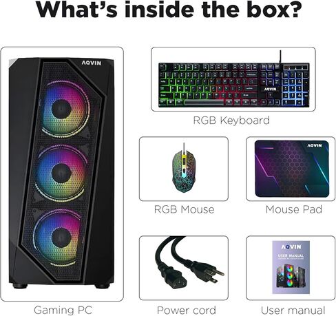 كمبيوتر الألعاب AQ30 Tower Desktop - معالج Ryzen 7 حتى 4.10 جيجا هرتز، 32 جيجا بايت DDR4 RAM 1 تيرابايت SSD، Radeon RX 580 8 جيجا GDDR5 HDMI، WiFi، Windows 11 Pro in Kuwait