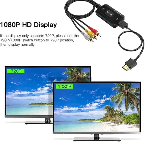 محول RCA إلى HDMI، محول AV إلى HDMI، محول فيديو صوتي مركب RCA إلى HDMI لأجهزة PS1، PS2، PS3، STB، Xbox، VHS، VCR، ومشغلات DVD ذات الأشعة السوداء (يتضمن كابل HDMI) in Saudi Arabia