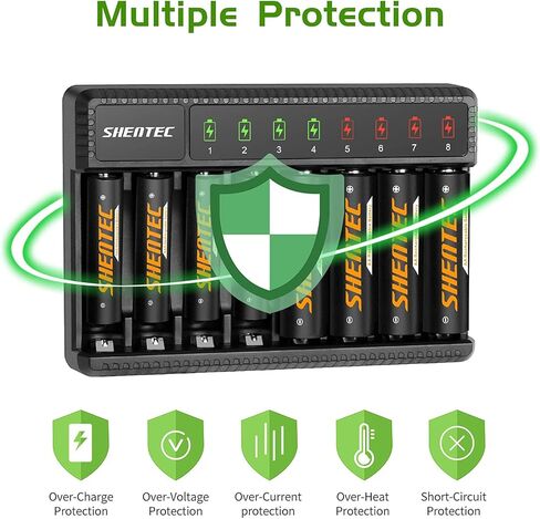شاحن بطارية Shentec AA وAAA قابل لإعادة الشحن مع 8 بطاريات AAA NiMH قابلة للشحن in Kuwait