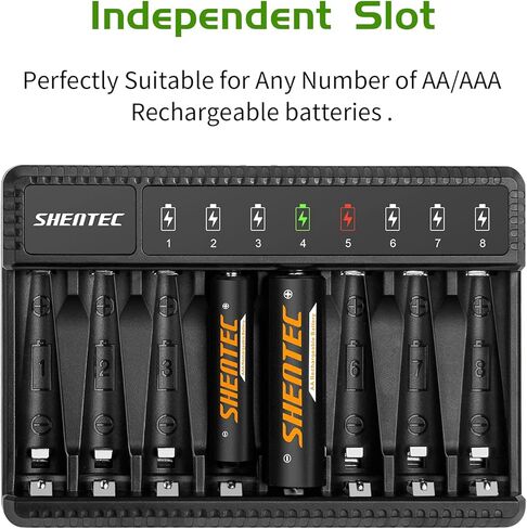 شاحن بطارية Shentec AA وAAA قابل لإعادة الشحن مع 8 بطاريات AAA NiMH قابلة للشحن in Kuwait
