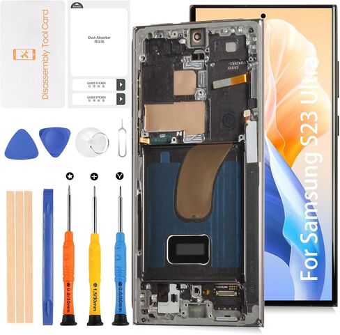 لهاتف Samsung Galaxy S23 Ultra 5G S918 6.78 بوصة OLED LCD + إطار أسود فانتوم (وليس OEM 6.8 بوصة) شاشة LCD بديلة تعمل باللمس مجموعة محول رقمي S918B S918U S918W S918U1 in Saudi Arabia
