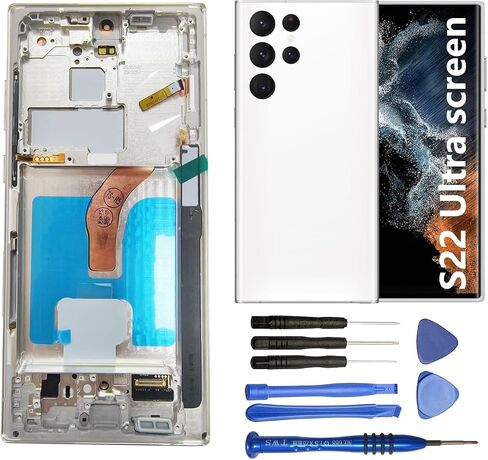 Screen Replacement for Samsung Galaxy S22 Ultra 5G S908E S908E/DS S908U S908W S908B/DS 6.8 Inch with Frame and Back Cover Display Touch Digitizer Assembly (Burgundy) in Saudi Arabia