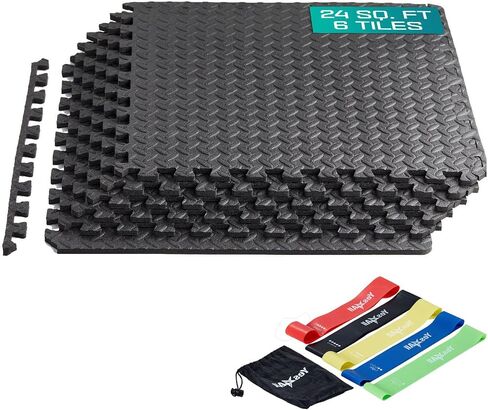 Yes4All Interlocking Exercise Mat - Black - 6pc + Resistance Loop Bands in Saudi Arabia