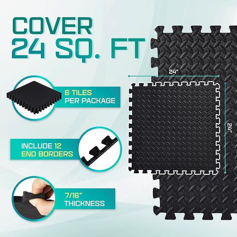 Yes4All Interlocking Exercise Mat - Black - 6pc + Resistance Loop Bands in Saudi Arabia
