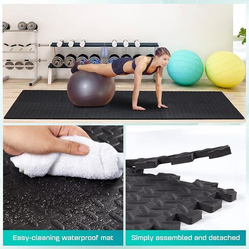 Yes4All Interlocking Exercise Mat - Black - 6pc + Resistance Loop Bands in Saudi Arabia