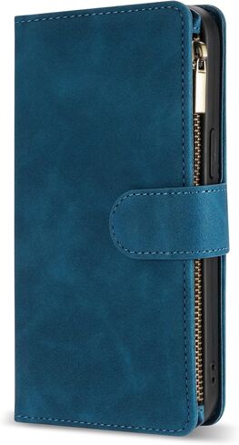 ZZXX for Samsung Galaxy S22 Case Wallet with Card Slot Premium Soft PU Leather Zipper Flip Folio Wallet with Wrist Strap Kickstand Protective for Samsung Galaxy S22 Wallet Case(Blue-6.1 Inch) in Saudi Arabia