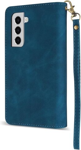 ZZXX for Samsung Galaxy S22 Case Wallet with Card Slot Premium Soft PU Leather Zipper Flip Folio Wallet with Wrist Strap Kickstand Protective for Samsung Galaxy S22 Wallet Case(Blue-6.1 Inch) in Saudi Arabia