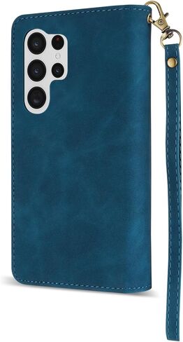 ZZXX for Samsung Galaxy S22 Case Wallet with Card Slot Premium Soft PU Leather Zipper Flip Folio Wallet with Wrist Strap Kickstand Protective for Samsung Galaxy S22 Wallet Case(Blue-6.1 Inch) in Saudi Arabia