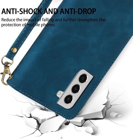ZZXX for Samsung Galaxy S22 Case Wallet with Card Slot Premium Soft PU Leather Zipper Flip Folio Wallet with Wrist Strap Kickstand Protective for Samsung Galaxy S22 Wallet Case(Blue-6.1 Inch) in Saudi Arabia