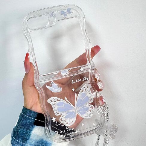 for Samsung Galaxy Z Flip 6 Cute Case with Lovely Strap and Curly Wave Frame, Aesthetic Woman Case for Galaxy Z Flip 6 Kawaii Design, Girly Protective Lanyard Case for Z Flip 6 -Blue in Saudi Arabia