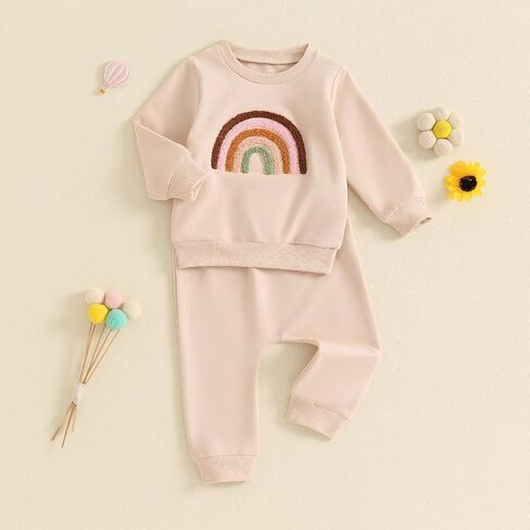 Toddler Baby Boy Girl Fall Winter Rainbow Clothes 2Pc Cute Warm Long Sleeve Sweatshirt Tops and Sweat Pants Set in Saudi Arabia