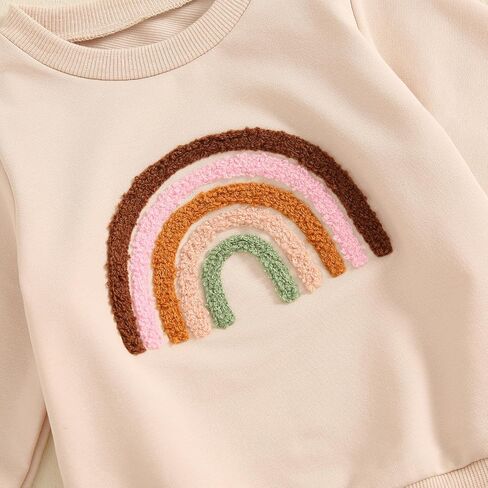 Toddler Baby Boy Girl Fall Winter Rainbow Clothes 2Pc Cute Warm Long Sleeve Sweatshirt Tops and Sweat Pants Set in Saudi Arabia