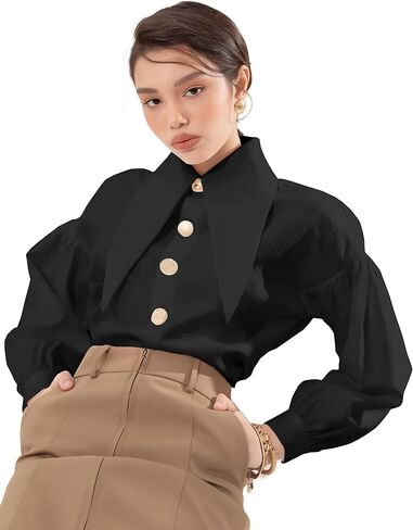 بلوزة من الكتان ذات ياقة مدببة كبيرة من wearVAST، قميص نسائي من قطن البوبلين بأكمام طويلة in Kuwait