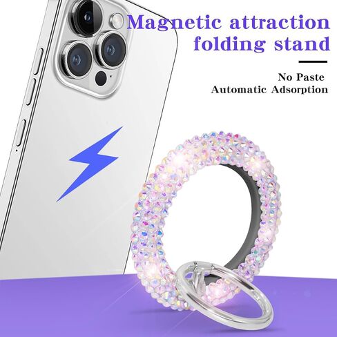 قبضة حامل حلقي للهاتف الخلوي المغناطيسي متوافقة مع MagSafe، حامل حامل حلقي للهاتف الخلوي اللامع متوافق مع iPhone 16 15 14 Plus 13 12، Pro، Pro Max (أسود) in Kuwait