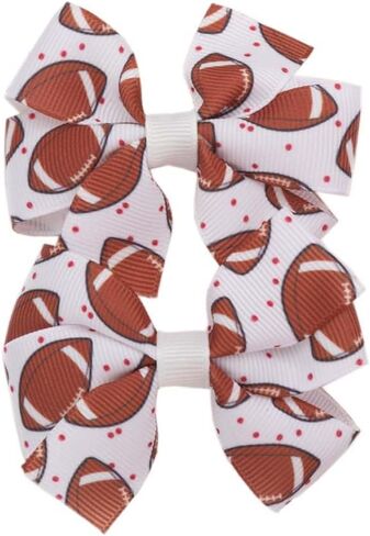 Football Hair Bow Clip Girls Sport Soccer Bow Hair Clip Infant Toddler Football Hair Bow Hair Accessories ZFJ48 (Rugby B) in Saudi Arabia