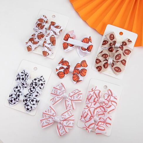 Football Hair Bow Clip Girls Sport Soccer Bow Hair Clip Infant Toddler Football Hair Bow Hair Accessories ZFJ48 (Rugby B) in Saudi Arabia