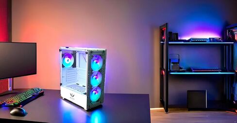 Nova Series C013 ATX Mid-Tower PC Gaming Case | Built-in RGB Lighting | Tempered Glass Front & Side Panels | 4 x 120mm RGB Fans Included | Fan Controller with Remote | (White) in Saudi Arabia
